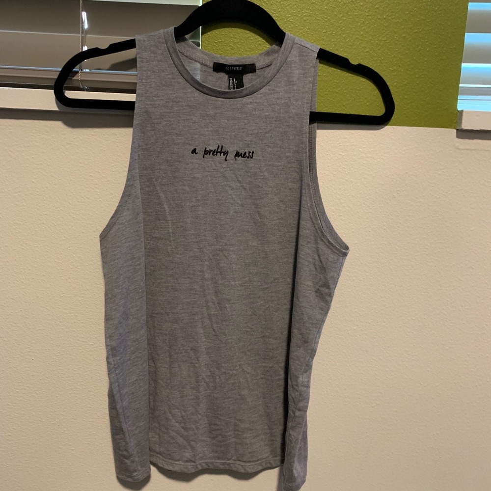 Grey embroidered tank top